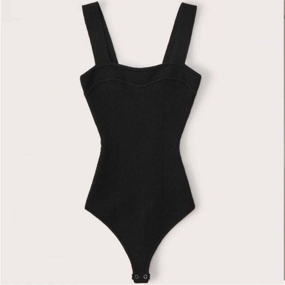 Black Abercrombie & Fitch Ribbed Sweater Sweetheart Bodysuit - Picture 4 of 6